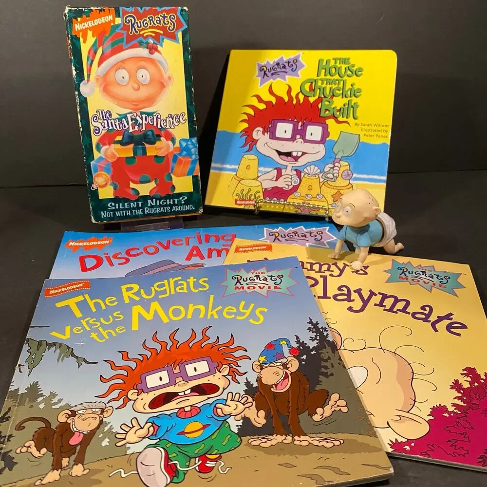 Vintage 90s Nickelodeon Rugrats Lot - VHS, 4 Storybooks & Tommy Figure Bundle